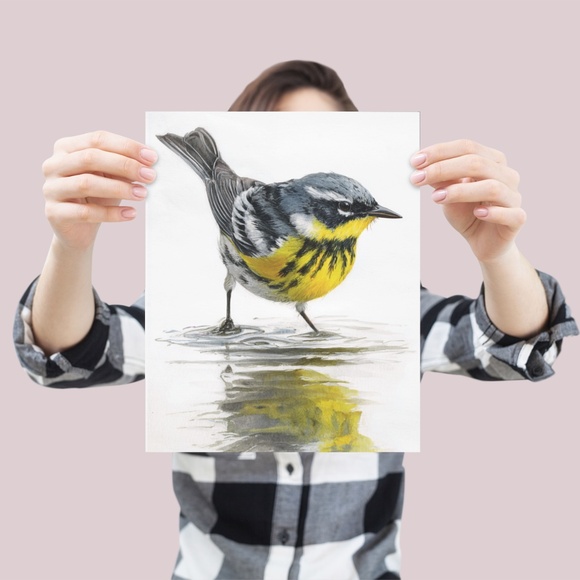 Watercolor Magnolia Warbler Bird Portrait Wall Art Print Poster , Unframed - Picture 4 of 7